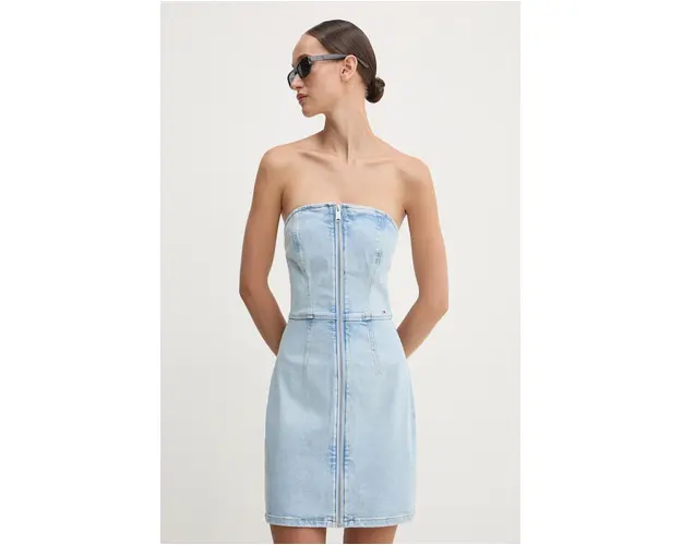 Tommy Jeans rochie jeans mini, mulata, DW0DW18215
