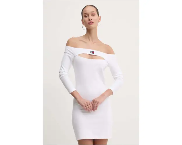 Tommy Jeans rochie culoarea alb, mini, mulata, DW0DW18461