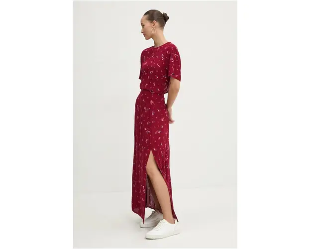 Tommy Jeans rochie culoarea bordo, maxi, drept, DW0DW18469