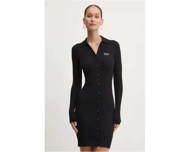 Tommy Jeans rochie culoarea negru, mini, mulata, DW0DW18481