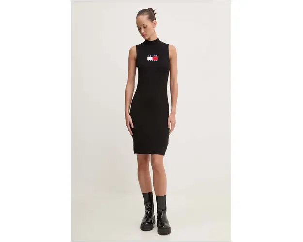 Tommy Jeans rochie culoarea negru, mini, mulata, DW0DW18607