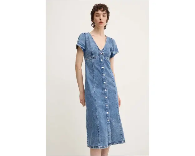 Tommy Jeans rochie jeans midi, evazati, DW0DW18666