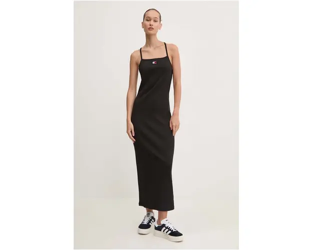 Tommy Jeans rochie culoarea negru, maxi, mulata, DW0DW18579