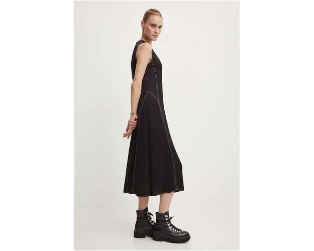 Day Birger et Mikkelsen rochie Becca - Fluid Viscose RD culoarea negru, midi, drept, DAY65243203