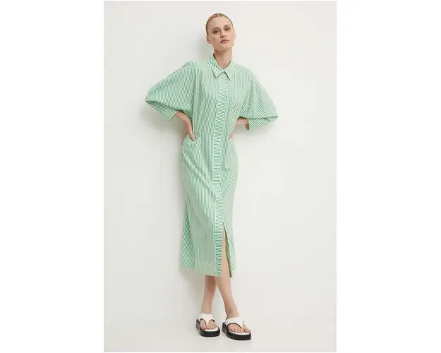 Day Birger et Mikkelsen rochie Laurie - Daily Classic Stripe RD culoarea verde, midi, evazati, DAY65243267