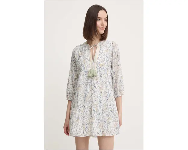Pepe Jeans rochie din bumbac MAISIE culoarea bej, mini, evazati, PL953563