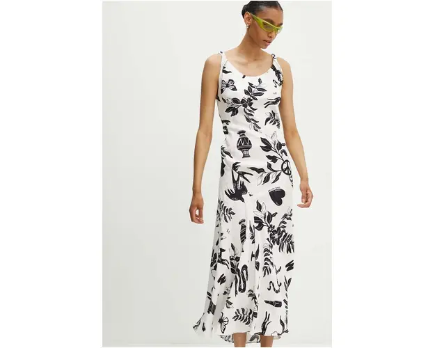 Moschino Jeans rochie culoarea alb, maxi, evazati, 0436.8243