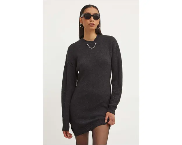 Moschino Jeans rochie din lana culoarea gri, mini, mulata, 0483.8204