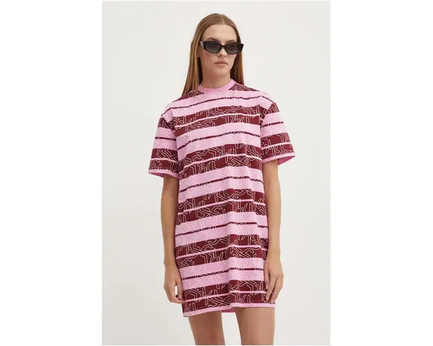 Karl Lagerfeld Jeans rochie din bumbac culoarea roz, mini, oversize, 245J1307