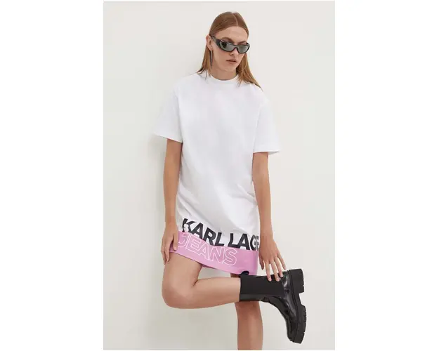 Karl Lagerfeld Jeans rochie din bumbac culoarea alb, mini, oversize, 245J1311