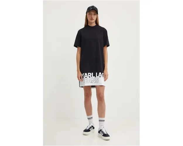 Karl Lagerfeld Jeans rochie din bumbac culoarea negru, mini, oversize, 245J1311