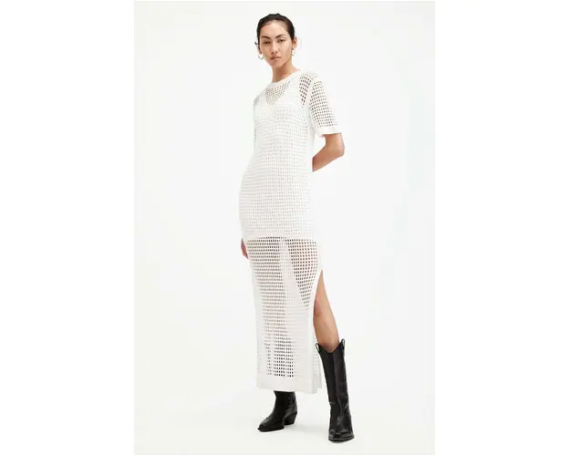 AllSaints rochie PALOMA TEE culoarea alb, maxi, drept, W141DA