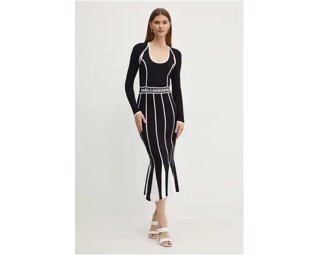Karl Lagerfeld rochie culoarea negru, midi, drept, 245W1330