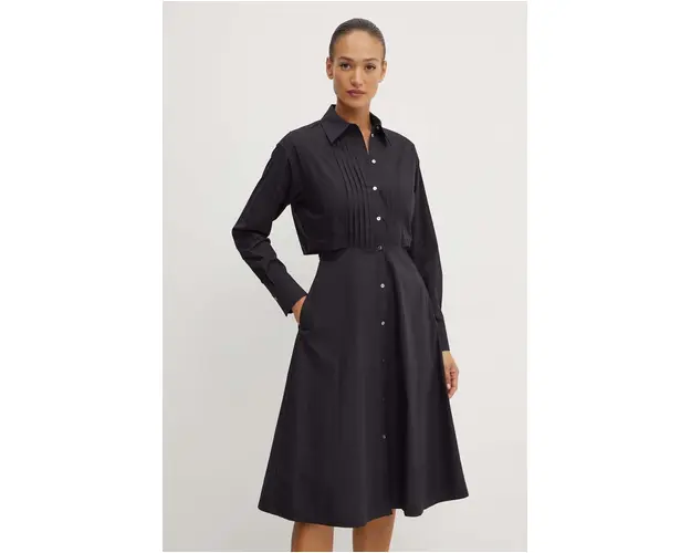Karl Lagerfeld rochie din bumbac culoarea negru, midi, evazati, 245W1303