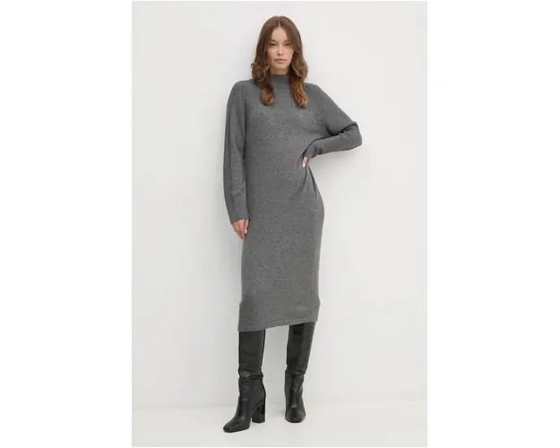 United Colors of Benetton rochie din amestec de lana culoarea gri, midi, oversize, 1235DV01T