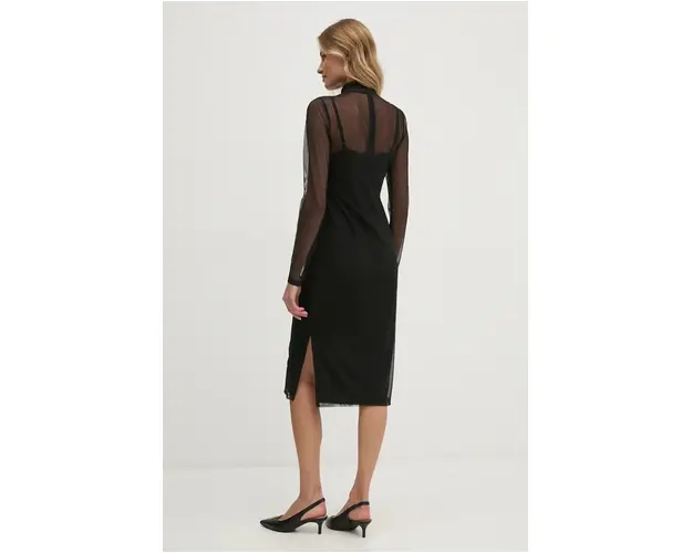 Dkny rochie culoarea negru, midi, mulata, P4HD7XSG