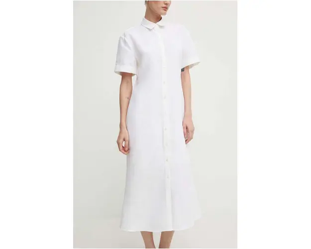 Theory rochie din in culoarea alb, midi, evazati, O0503614