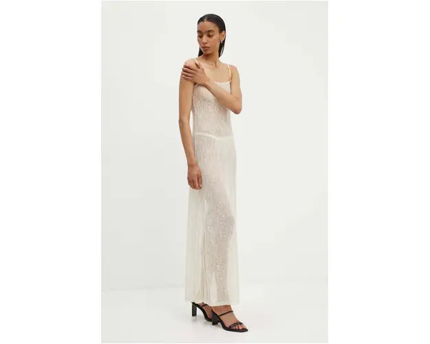 Gestuz rochie culoarea bej, maxi, drept, 10909346