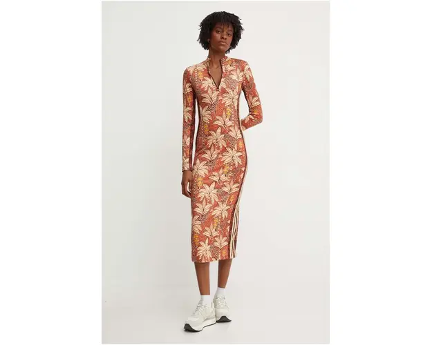 adidas rochie x Farm Rio culoarea portocaliu, midi, mulata, IV9735