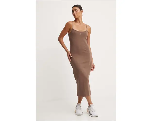 adidas rochie All SZN culoarea maro, midi, drept, IX3795