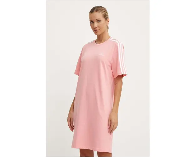 adidas rochie din bumbac Essentials culoarea roz, mini, drept, IY4242