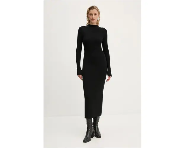 Drykorn rochie culoarea negru, midi, mulata, 420096 60615