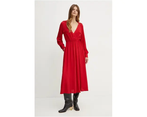 Marella rochie din amestec de matase culoarea rosu, maxi, evazati, 2423226041200