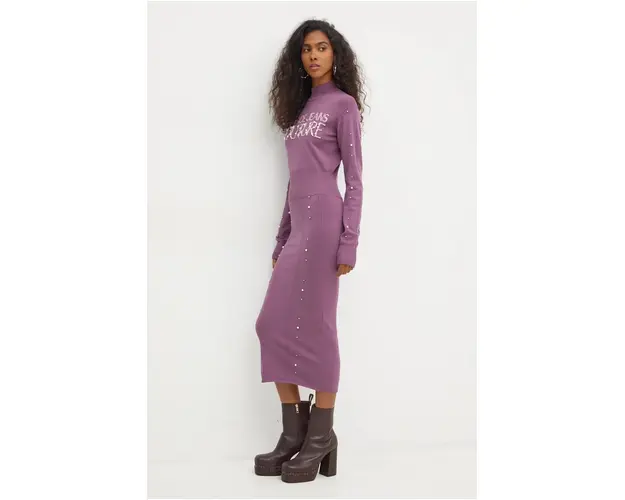 Versace Jeans Couture rochie culoarea violet, midi, mulata, 77HAOM11 CMN60