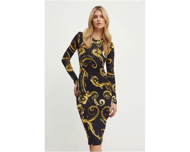 Versace Jeans Couture rochie culoarea negru, midi, mulata, 77HAO9B0 JS358