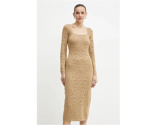 Luisa Spagnoli rochie din lana COMPLICITA culoarea auriu, midi, mulata, 58410