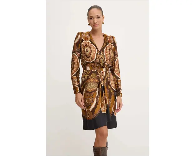 Luisa Spagnoli rochie GIRELLO culoarea maro, mini, evazati, 541423