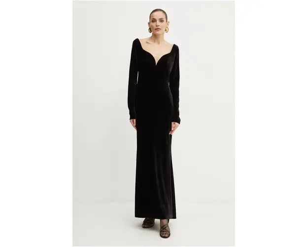 Luisa Spagnoli rochie de catifea culoarea negru, maxi, mulata, 541581