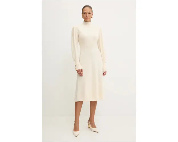 Luisa Spagnoli rochie din lana MAGALIN culoarea bej, midi, evazati, 58414
