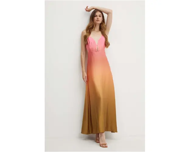 Bardot rochie KARLOTTA culoarea roz, maxi, evazati, 57322DB5
