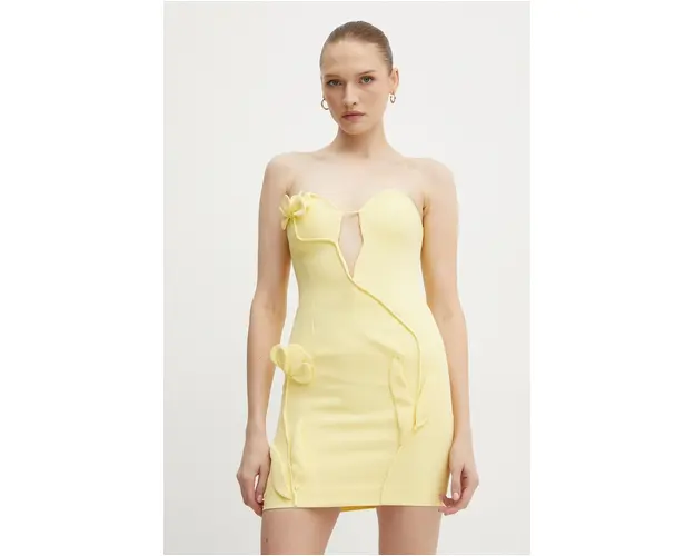 Bardot rochie ELENI culoarea galben, mini, mulata, 59341DB