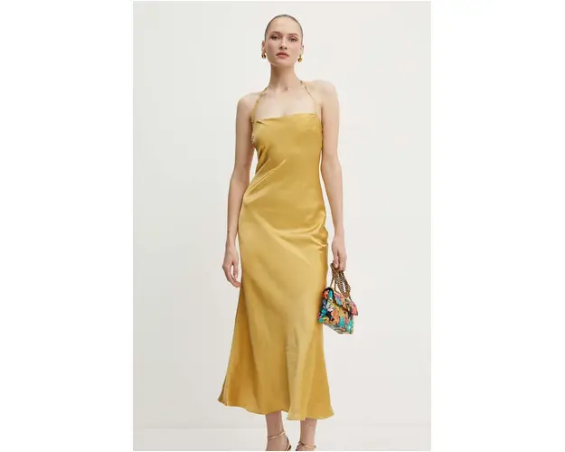 Bardot rochie CARLEN culoarea galben, maxi, evazati, 59353DB