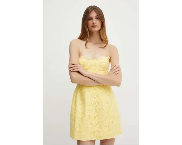 Bardot rochie CLARINA culoarea galben, mini, evazati, 59396DB