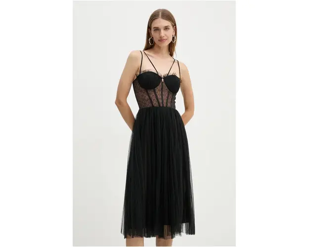 Elisabetta Franchi rochie culoarea negru, midi, evazati, AB73847E2