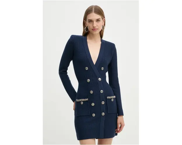 Elisabetta Franchi rochie din amestec de lana culoarea albastru marin, mini, mulata, AM27S47E2