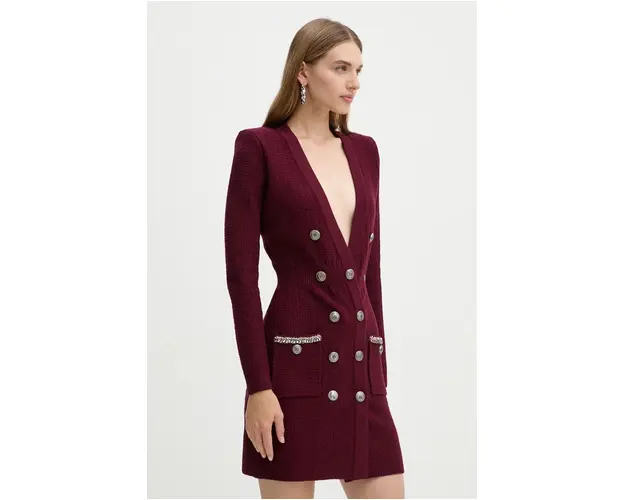 Elisabetta Franchi rochie din amestec de lana culoarea bordo, mini, mulata, AM27S47E2