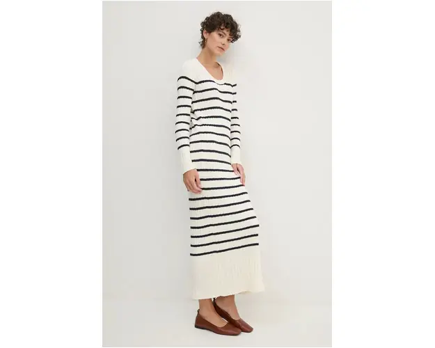 Barbour rochie din bumbac culoarea bej, maxi, mulata, LDR0829