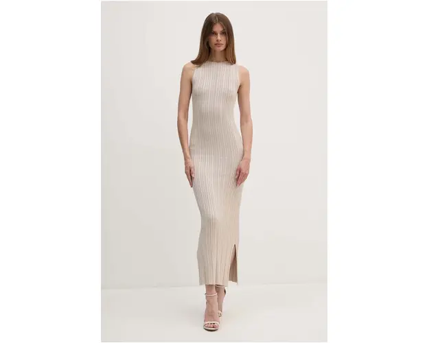 La Mania rochie culoarea bej, maxi, mulata, LOU