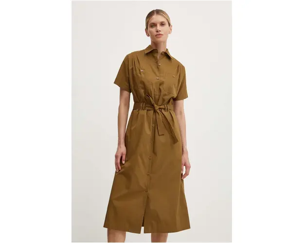 A.P.C. rochie din bumbac robe new drew culoarea verde, midi, drept, COGZR.F05959