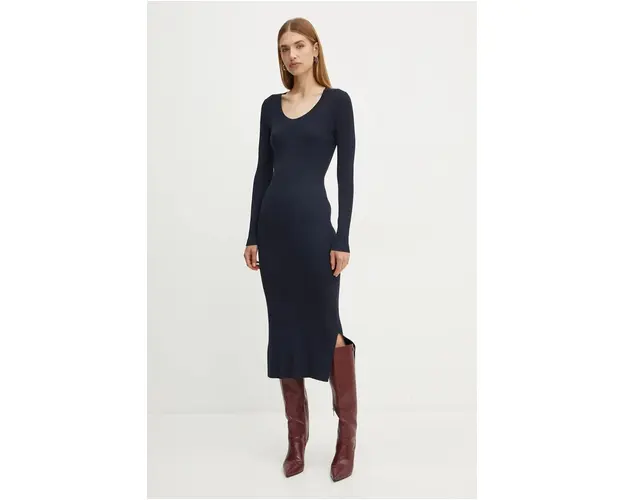 Boss Orange rochie culoarea albastru marin, midi, mulata, 50525179