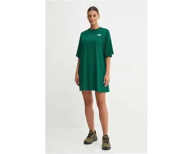 The North Face rochie Essential Tee Dress culoarea verde, mini, oversize, NF0A87NFNL11