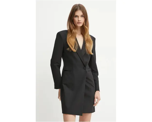 BOSS rochie din amestec de lana culoarea negru, mini, mulata, 50528596