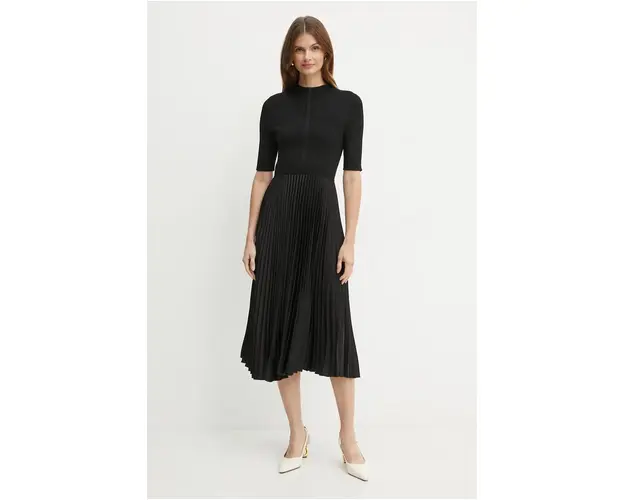 BOSS rochie din amestec de lana culoarea negru, midi, evazati, 50523753