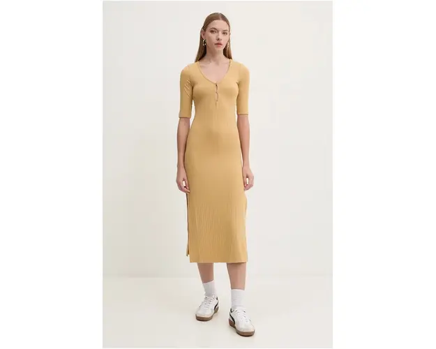 Billabong rochie Take Time culoarea galben, midi, mulata, EBJKD00107