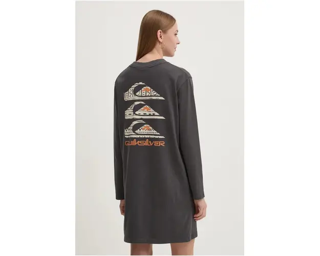 Quiksilver rochie din bumbac Ls Tee Dress culoarea gri, mini, drept, EQYFT04989