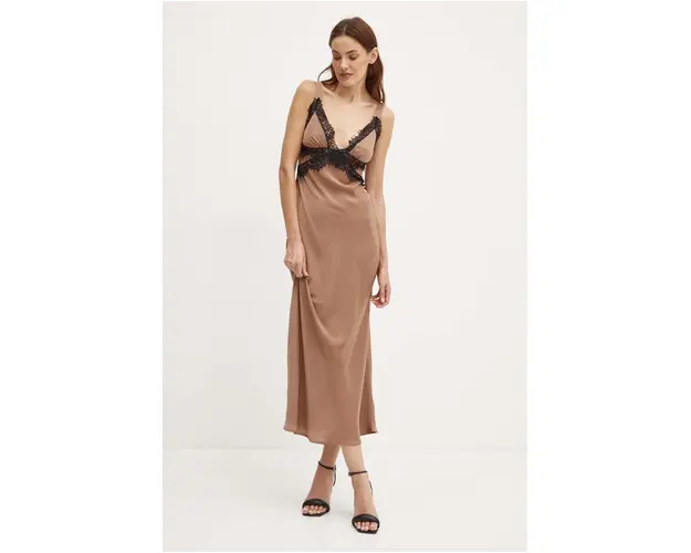 Bardot rochie DELTA culoarea maro, maxi, evazati, 58911DB